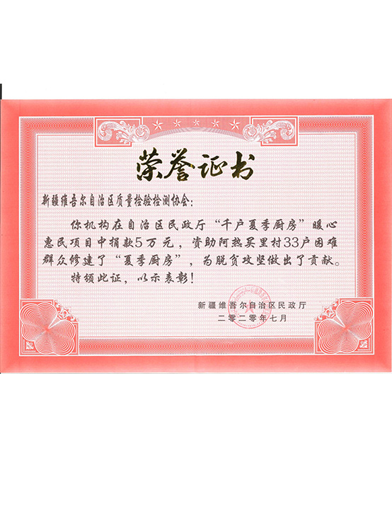 自治区民政厅荣誉证书